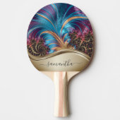 Modernes Fraktal Blue Gold Handgeschriebener Name Tischtennis Schläger (Vorderseite)