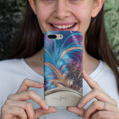 Modernes Fraktal Blue Gold handgeschriebenes Monog Case-Mate iPhone Hülle