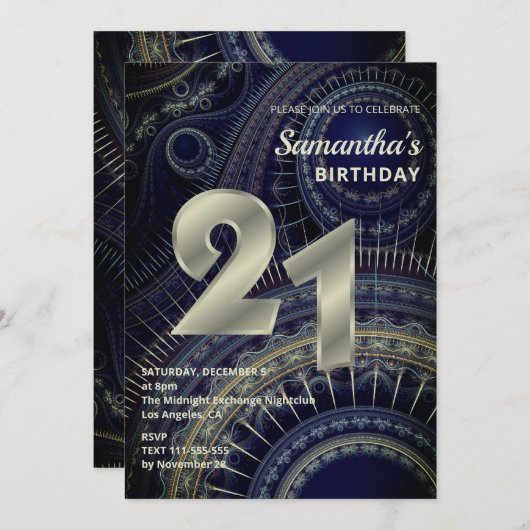 Modernes Fraktal - Einladung zum 21. Geburtstag (Vorne/Hinten)