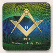 Modernes Fraktal Freimaurerische Mit Monogramm Get Getränkeuntersetzer (Vorderseite)