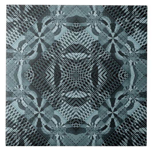 Modernes Fraktal Grid Blues Beauty Fliese (Vorderseite)