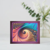 Modernes Fraktal Lila Farbiges Abstraktes Metall Postkarte (Stehend Vorderseite)