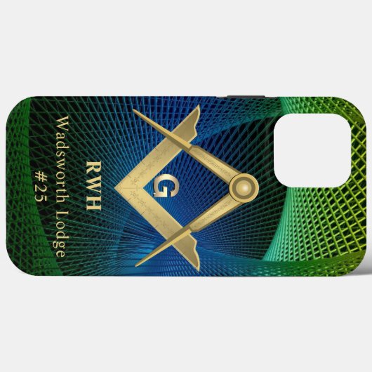 Modernes Fraktal Masonic Mit Monogramm Case-Mate iPhone Hülle (Rückseite (Horizontal))