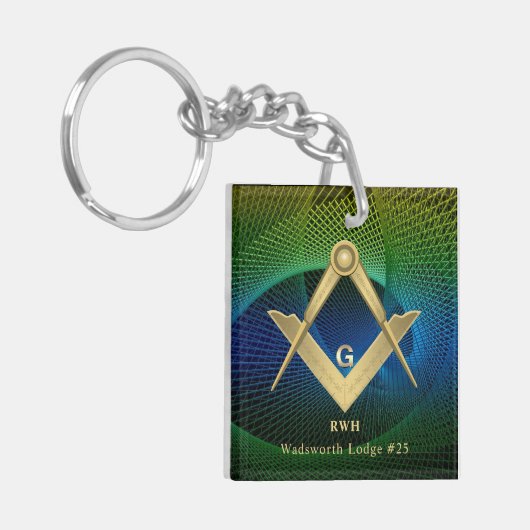 Modernes Fraktal Masonic Mit Monogramm Schlüsselanhänger (Vorderseite links)