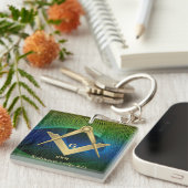 Modernes Fraktal Masonic Mit Monogramm Schlüsselanhänger (Vorderseite rechts)