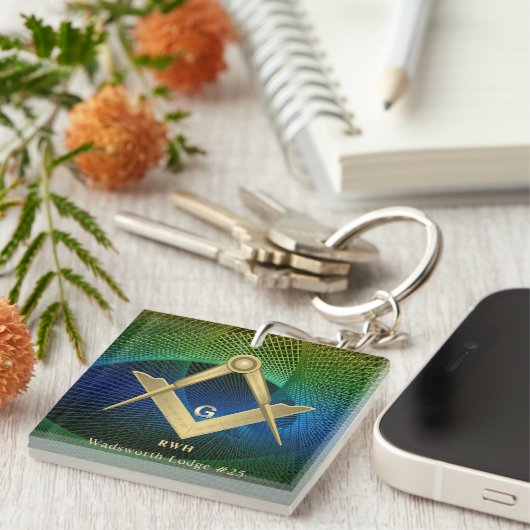 Modernes Fraktal Masonic Mit Monogramm Schlüsselanhänger (Vorderseite rechts)