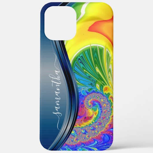 Modernes Fraktal Rainbow Blue Handgeschriebener Na Case-Mate iPhone Hülle (Rückseite)