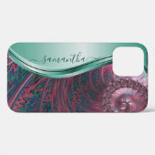 Modernes Fraktal Rosa grüner handgeschriebener Nam Case-Mate iPhone Hülle (Rückseite (Horizontal))