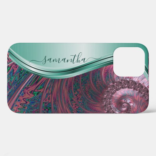 Modernes Fraktal Rosa grüner handgeschriebener Nam Case-Mate iPhone Hülle (Rückseite (Horizontal))