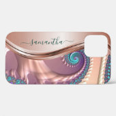Modernes Fraktal Rose Gold Handgeschriebener Name Case-Mate iPhone Hülle (Rückseite (Horizontal))