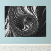 Modernes Fraktal Schwarz-weiß Metal Nautilus Swirl Leinwanddruck (Insitu (Holzboden))