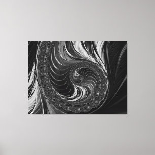 Modernes Fraktal Schwarz-weiß Metal Nautilus Swirl Leinwanddruck