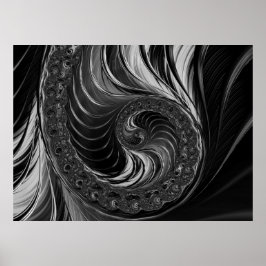Modernes Fraktal Schwarz-weiß Metal Nautilus Swirl Poster
