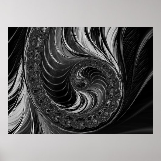 Modernes Fraktal Schwarz-weiß Metal Nautilus Swirl Poster (Vorne)