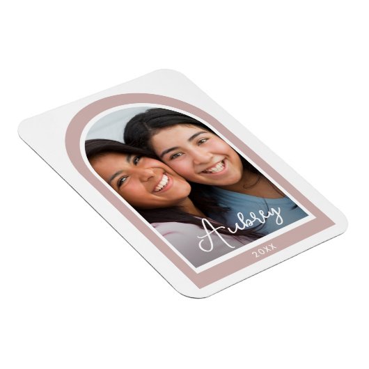 Modernes Frame Arch Foto mit Hübschem Script Rosa Magnet (Rechte Seite)