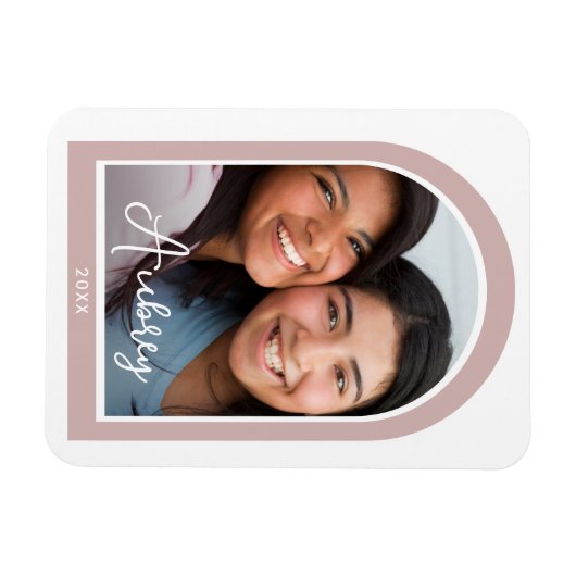 Modernes Frame Arch Foto mit Hübschem Script Rosa Magnet (Horizontal)