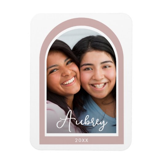 Modernes Frame Arch Foto mit Hübschem Script Rosa Magnet (Vertikal)