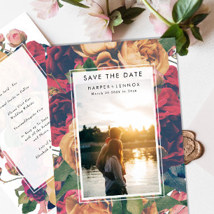 Modernes Frame Boho Antike Rose bearbeitbares Foto Save The Date