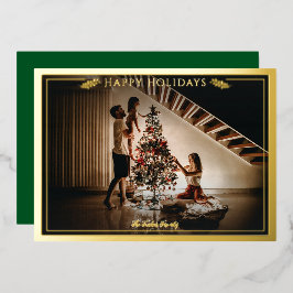 Modernes Frame Happy Holidays Foto Green Gold Folien Feiertagskarte