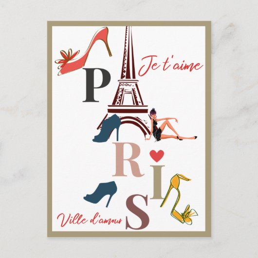 Modernes Frankreich Paris je t'aime Eiffel Tower T Postkarte (Vorderseite)