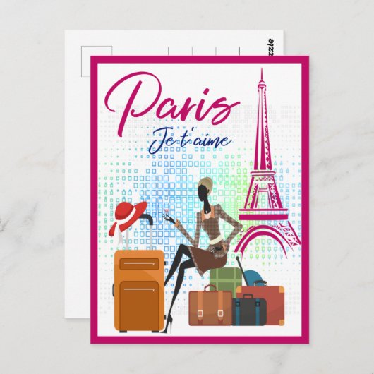 Modernes Frankreich Paris je t'aime Eiffel Tower T Postkarte (Vorne/Hinten)
