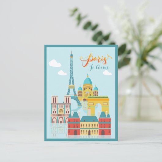 Modernes Frankreich Paris je t'aime Eiffel Tower T Postkarte (Stehend Vorderseite)