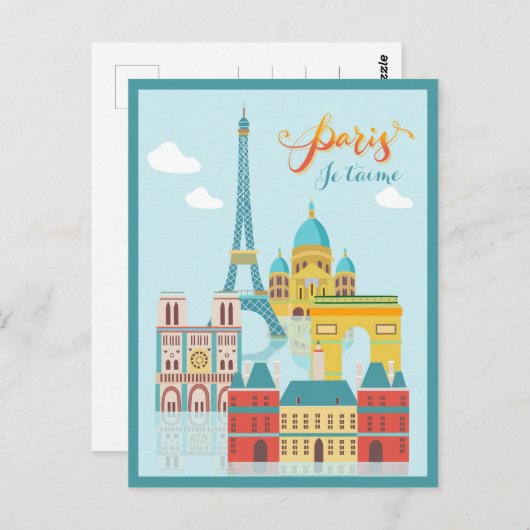 Modernes Frankreich Paris je t'aime Eiffel Tower T Postkarte (Vorne/Hinten)