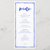 Modernes französisches Blue Wedding Long Menu Menükarte (Vorderseite)