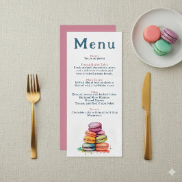 Modernes französisches Macaron Wedding Menu Menükarte