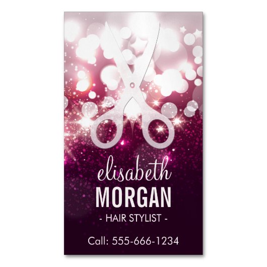 Modernes Friseur - Rosa Glitzer Sparkle Magnetische Visitenkarte (Vorderseite Vertikal)