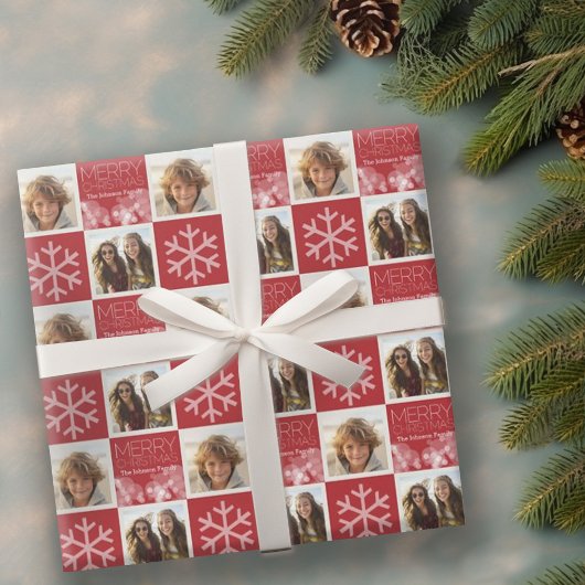 Modernes frohe Weihnachten Red Bokeh Personalisier Geschenkpapier