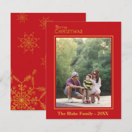 Modernes frohe Weihnachts-Rot-Gold-Familie Foto Mitteilungskarte