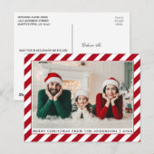 Modernes frohes Weihnachts-Foto Rote Streifen Postkarte (Vorne/Hinten)