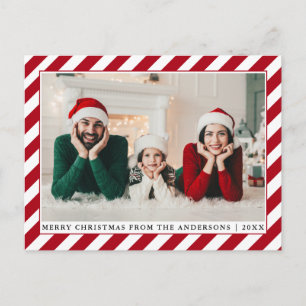Modernes frohes Weihnachts-Foto Rote Streifen Postkarte
