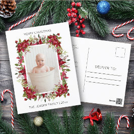 Modernes frohes Weihnachts-Rote Poinsettias-Foto Feiertagspostkarte