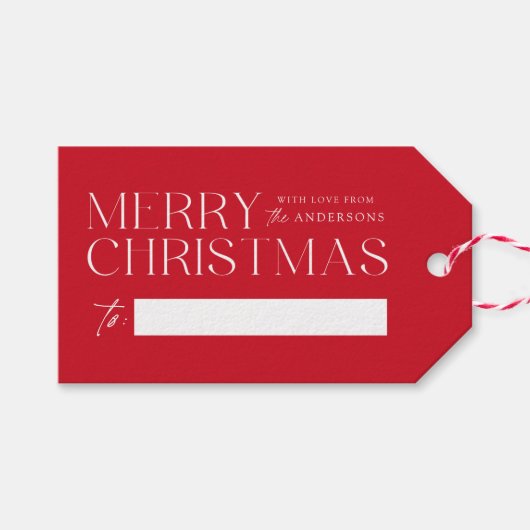 Modernes frohes Weihnachtsrot Geschenkanhänger (Vorderseite (Horizontal))