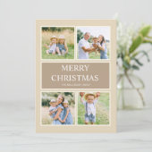 Modernes, fröhliches 4-Familien-Foto Feiertagskarte (Stehend Vorderseite)