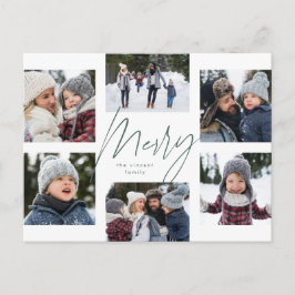 Modernes fröhliches 6 Foto Weihnachtscollage grün Feiertagspostkarte