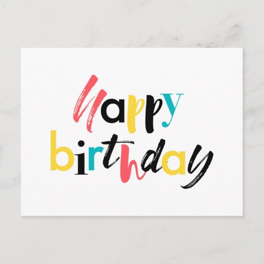 Modernes, fröhliches Design von "Happy Birthday" Postkarte (Vorderseite)