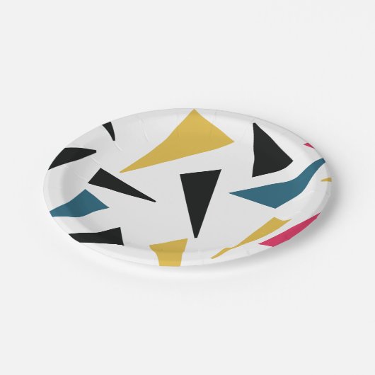 Modernes, fröhliches, lustiges, lebendiges geometr pappteller (Schrägansicht)