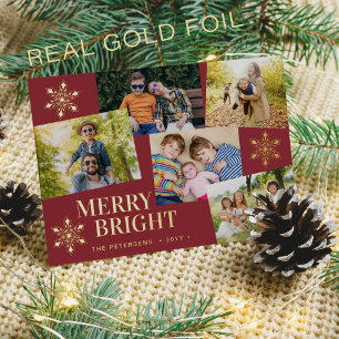 Modernes fröhliches und helles Foto Weihnachtsgold Folien Feiertagskarte