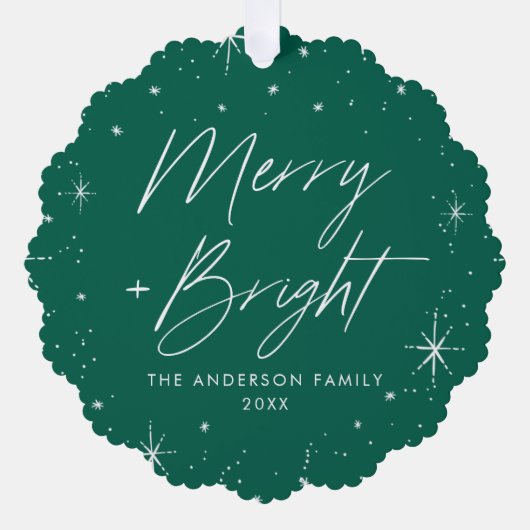 Modernes, fröhliches und helles Green Holiday Foto Ornament Karte (Vorderseite)