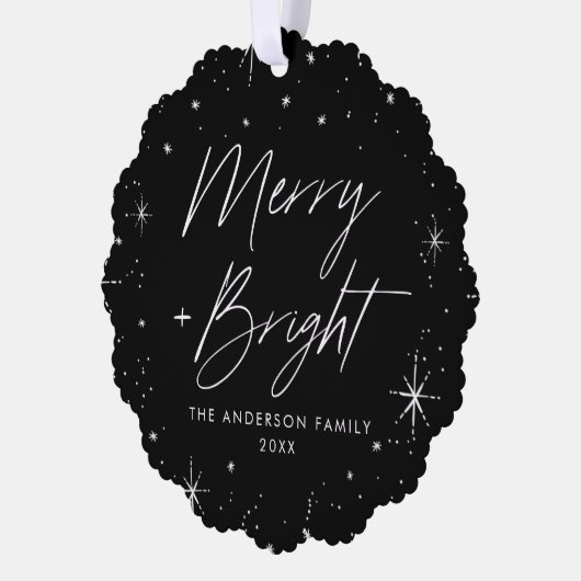 Modernes, fröhliches und helles Schwarzes Foto Ornament Karte (Links)