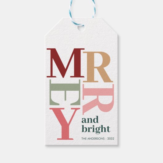 Modernes fröhliches und helles Weihnachtsgeschenk Geschenkanhänger (Vorderseite)