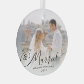 Modernes, fröhliches Verheiratetes Foto Schwarz-we Ornament Aus Glas (Vorderseite Rechts)