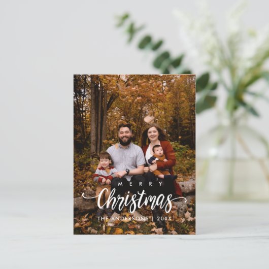 Modernes fröhliches Weihnachts-Foto Postkarte (Stehend Vorderseite)