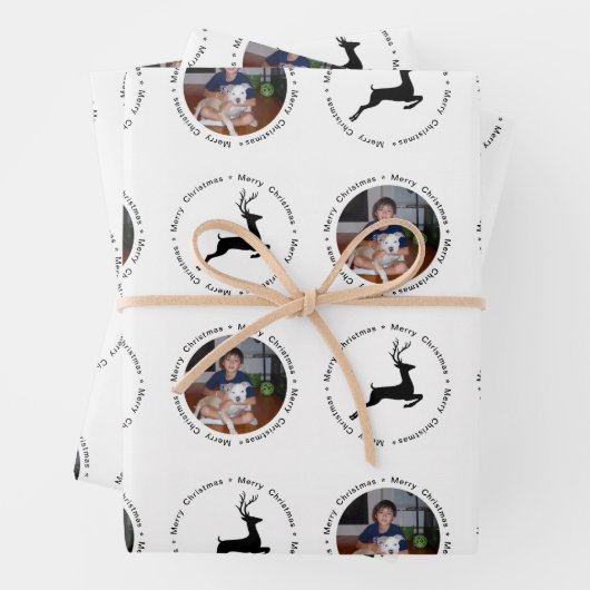 Modernes fröhliches Weihnachts-Foto Rentier Muster Geschenkpapier Set (Beispiel)