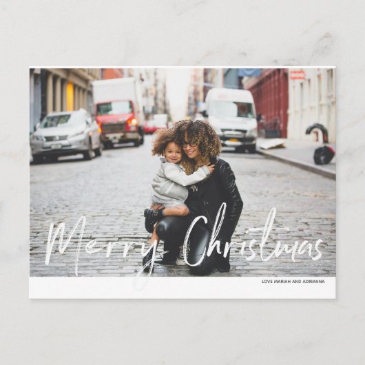 Modernes, fröhliches Weihnachts-Handwriting-Foto Postkarte (Vorderseite)