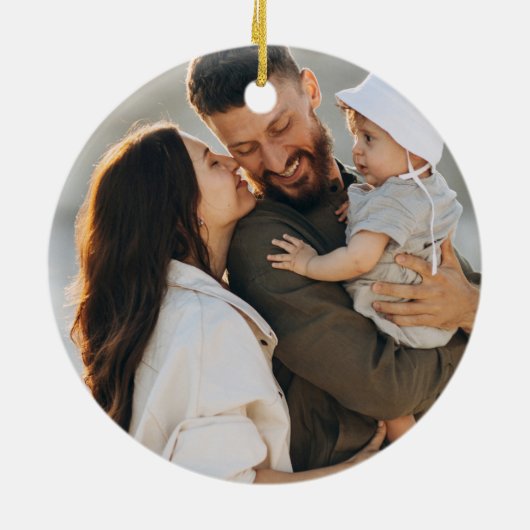 Modernes, fröhliches Weihnachts-Rot-Script-Back-Fo Keramik Ornament (Hinten)