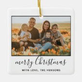 Modernes, fröhliches Weihnachts-Script-Foto Keramikornament (Vorderseite)